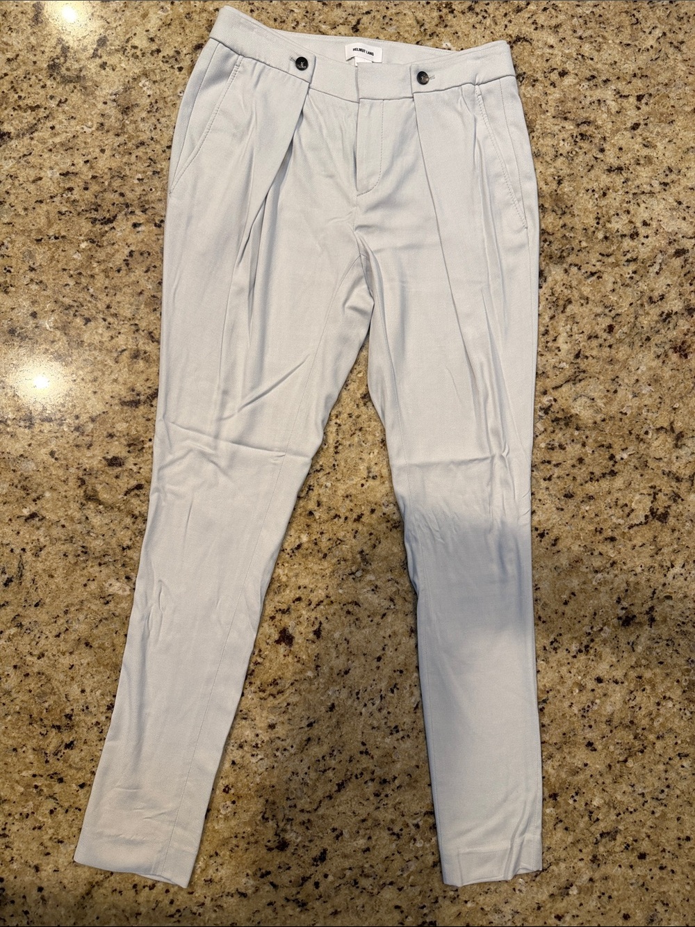 Helmut Lang Light Grey Pleated Tapered Trousers Size 0 Made in USA Viscose